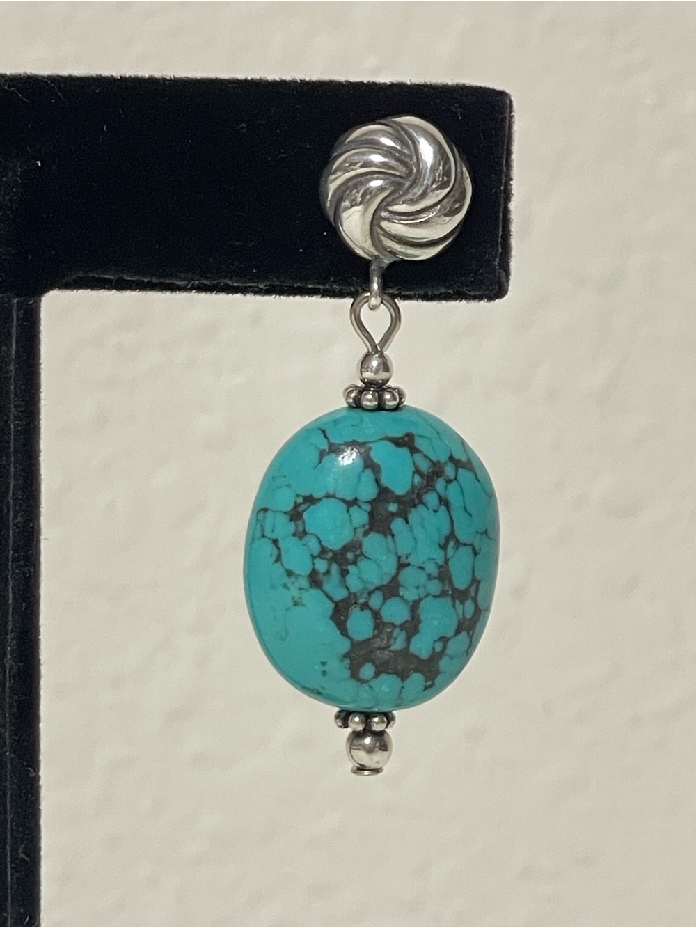 Turquoise Drop Sterling Silver Earrings - Picture 6 of 6